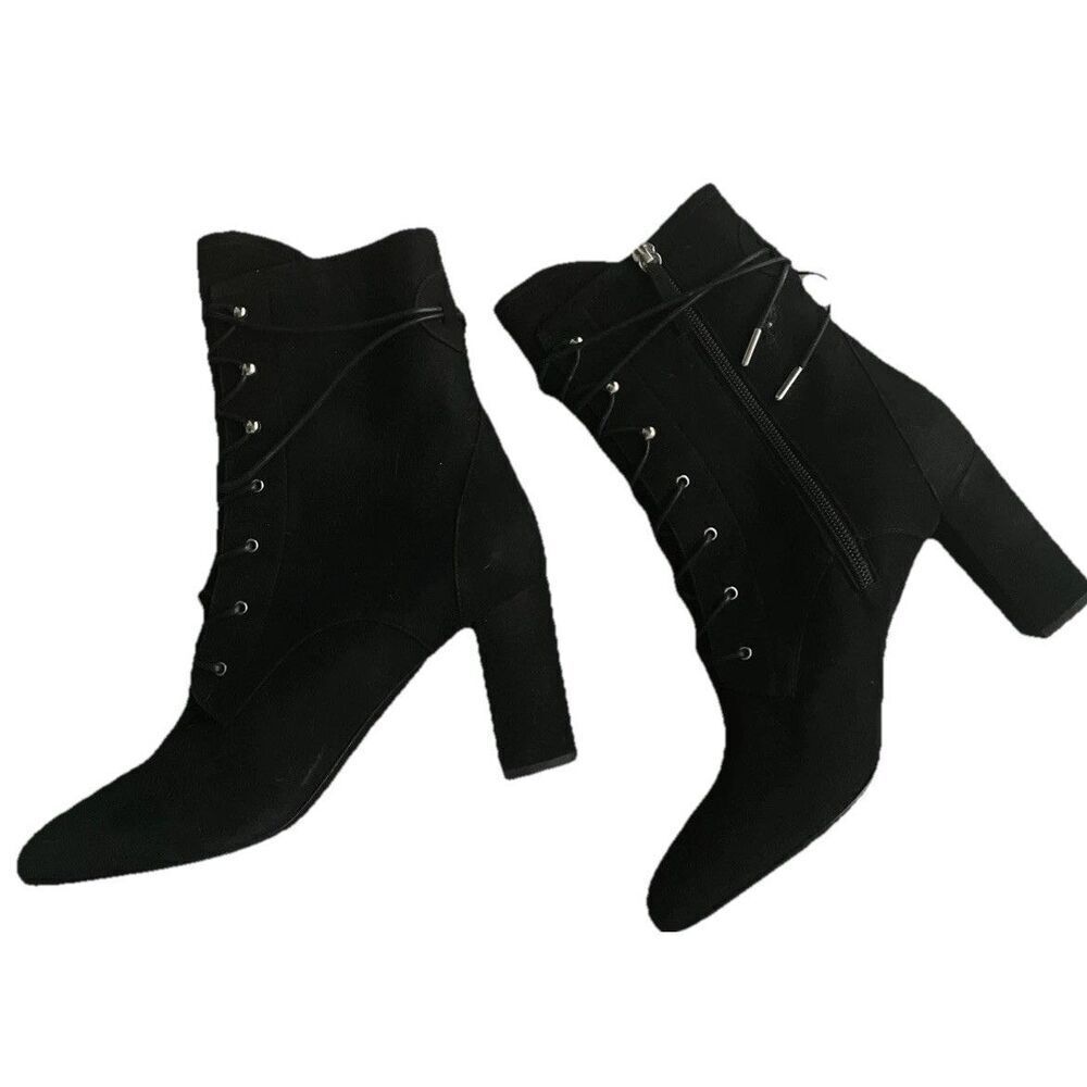 New LONGCHAMP BLACK BLOCK HEEL LEATHER LACE-UP BOOT size FR 40/ US 9 - Picture 6 of 8